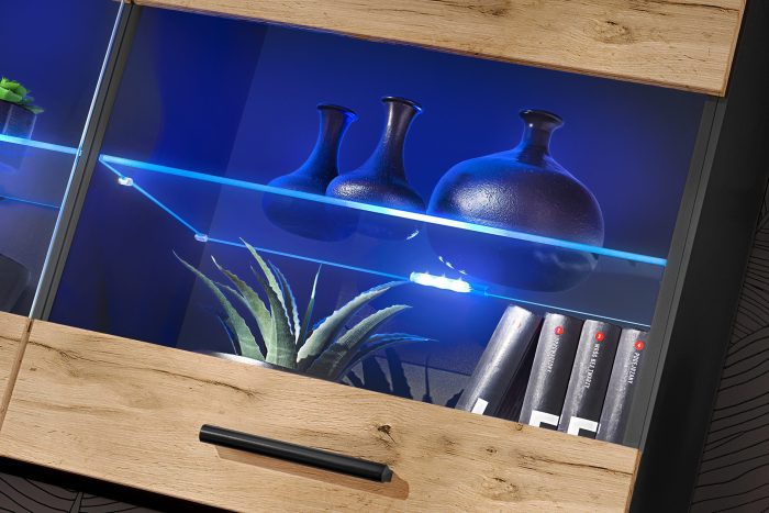 Witryna Półka Wisząca Savona, Wotan/Czarny Oświetlenie LED RGB - obrazek 4