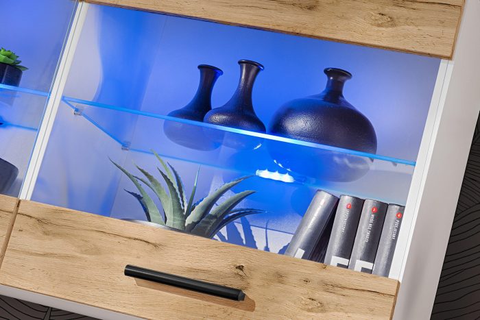 Witryna Półka Wisząca Savona, Wotan/Biały Oświetlenie LED RGB - obrazek 4