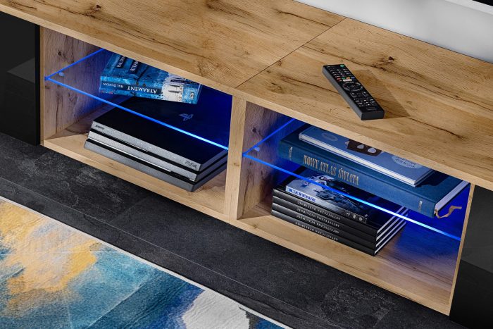 Zestaw Mebli RTV Varallo, Czarny/Wotan Oświetlenie LED Niebieskie - obrazek 10