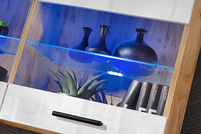 Witryna Półka Wisząca Savona, Biały/Wotan Oświetlenie LED Niebieskie - obrazek 4