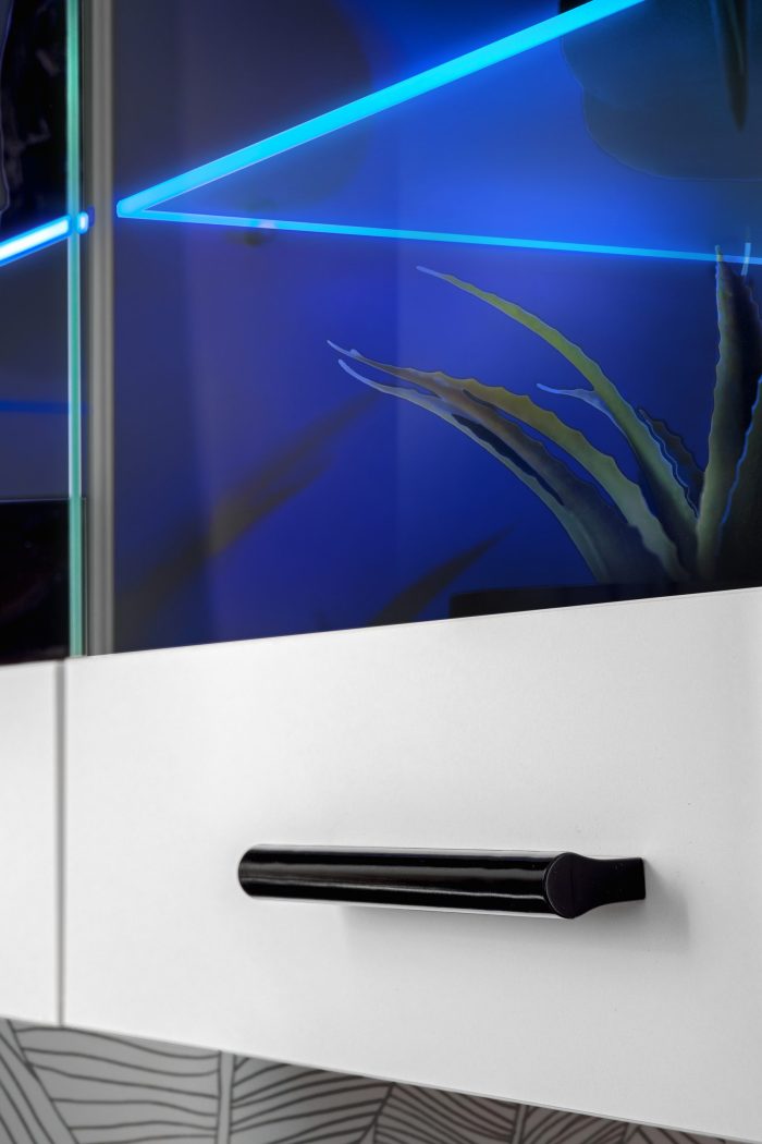 Witryna Półka Wisząca Savona, Biały/Czarny Oświetlenie LED Niebieskie - obrazek 5