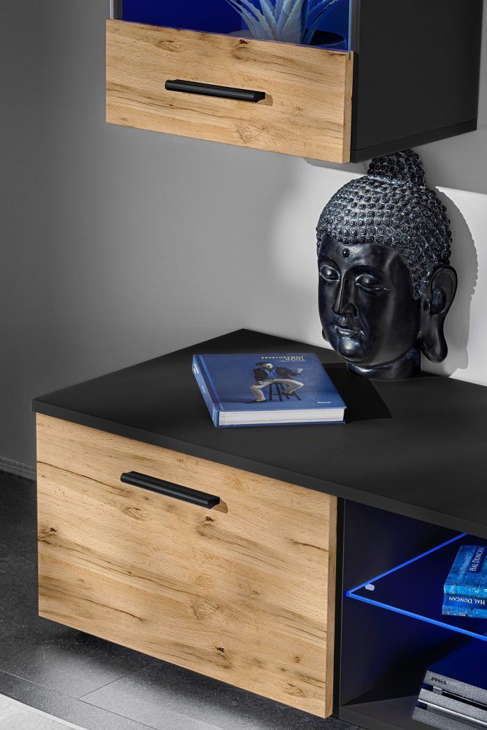 Zestaw Mebli RTV Varallo, Wotan/Czarny Oświetlenie LED Niebieskie - obrazek 9