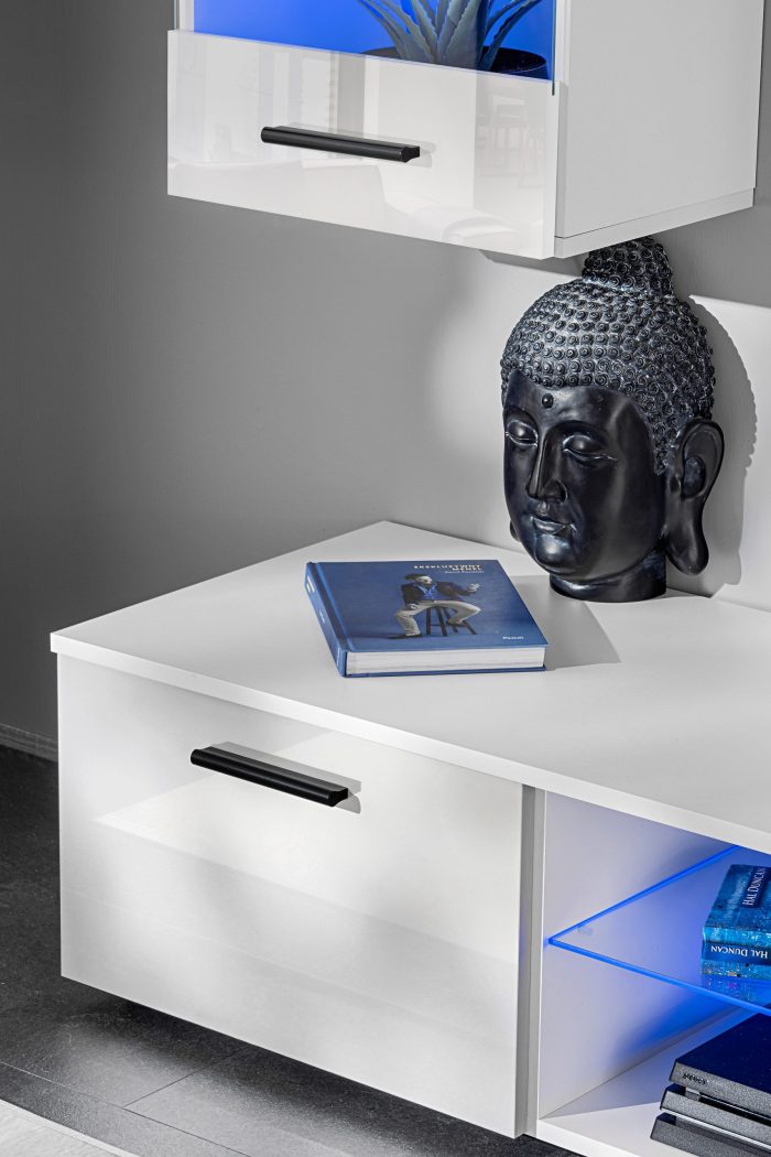 Zestaw Mebli RTV Varallo, Biały/Biały Oświetlenie LED Niebieskie - obrazek 9