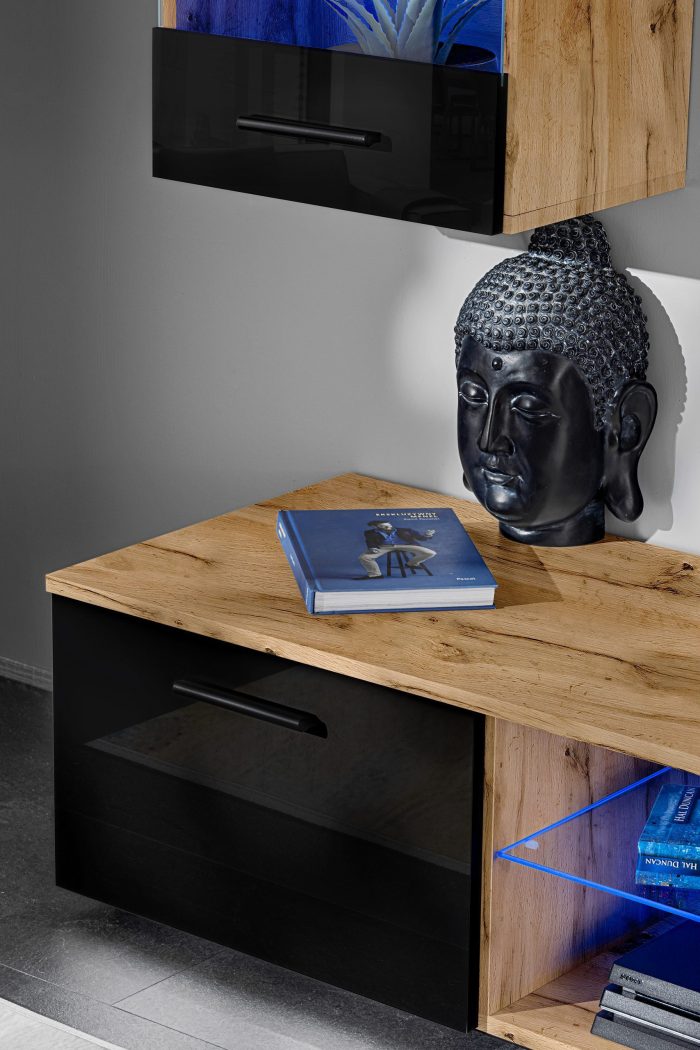 Zestaw Mebli RTV Varallo, Czarny/Wotan Oświetlenie LED Niebieskie - obrazek 9