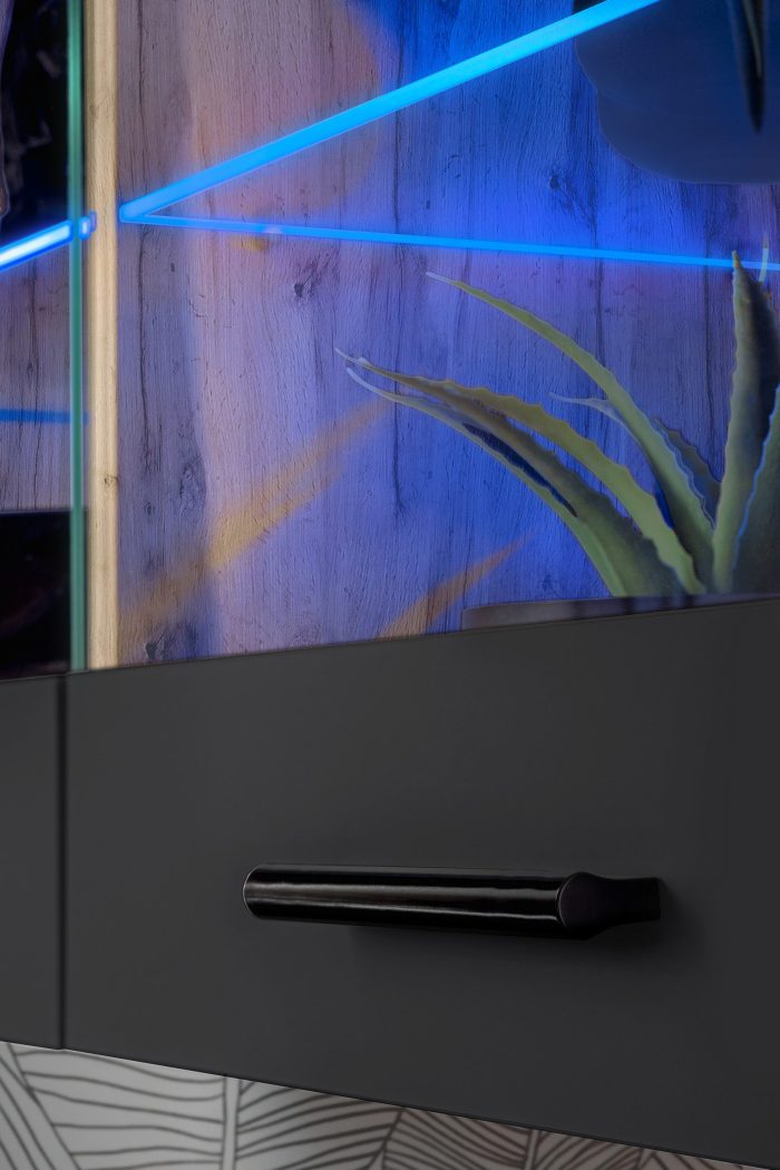 Witryna Półka Wisząca Savona, Czarny/Wotan Oświetlenie LED RGB - obrazek 5