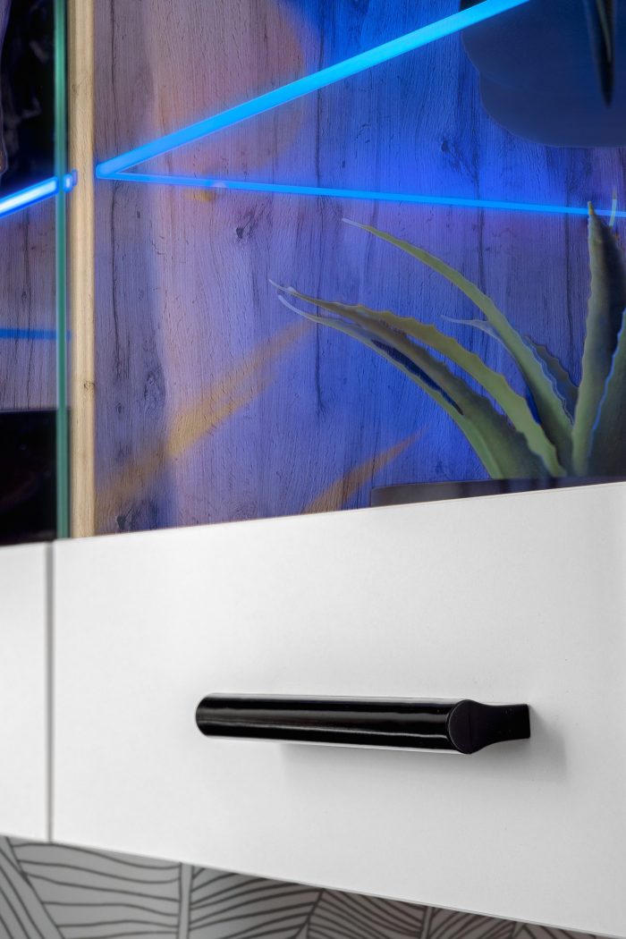 Witryna Półka Wisząca Savona, Biały/Wotan Oświetlenie LED Niebieskie - obrazek 5