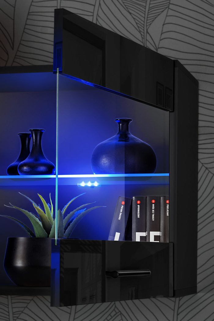 Witryna Półka Wisząca Savona, Czarny/Czarny Oświetlenie LED RGB - obrazek 6