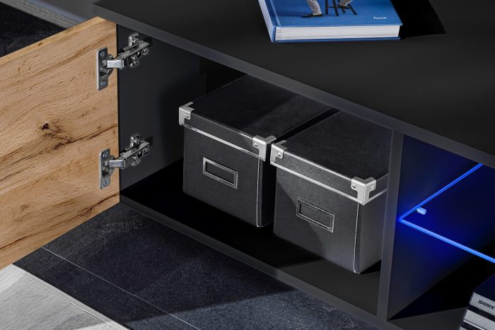 Zestaw Mebli RTV Varallo, Wotan/Czarny Oświetlenie LED Niebieskie - obrazek 8