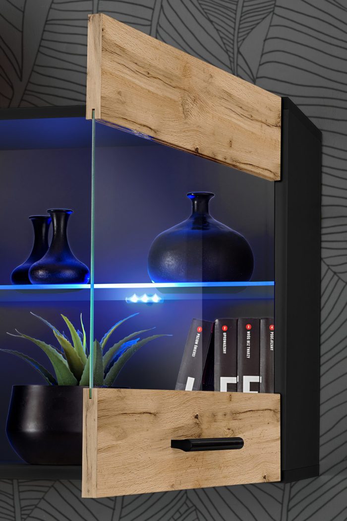 Witryna Półka Wisząca Savona, Wotan/Czarny Oświetlenie LED RGB - obrazek 6