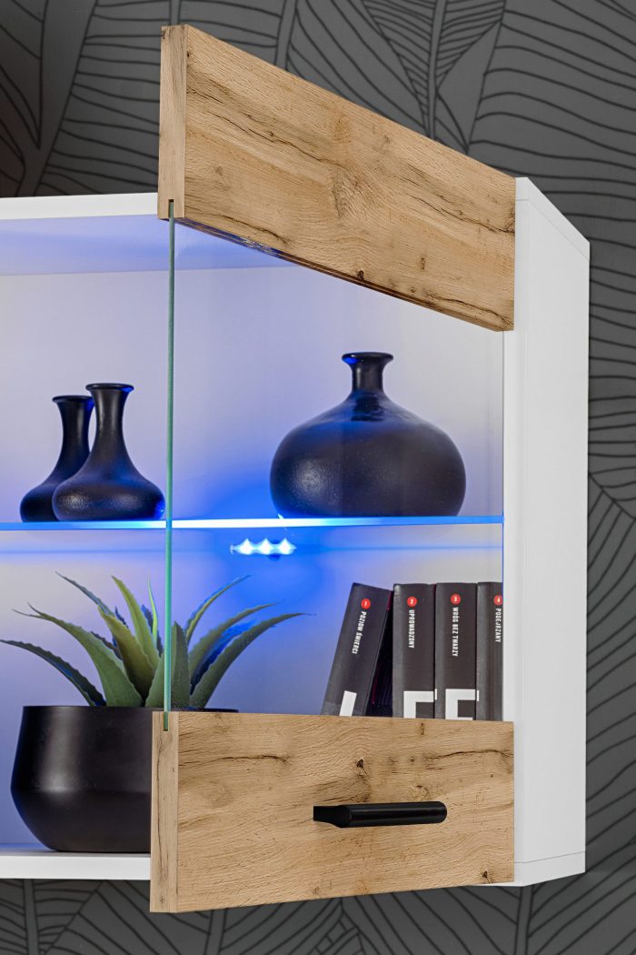 Witryna Półka Wisząca Savona, Wotan/Biały Oświetlenie LED RGB - obrazek 6