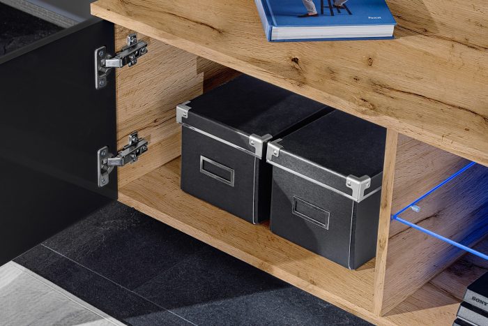 Zestaw Mebli RTV Varallo, Czarny/Wotan Oświetlenie LED Niebieskie - obrazek 8