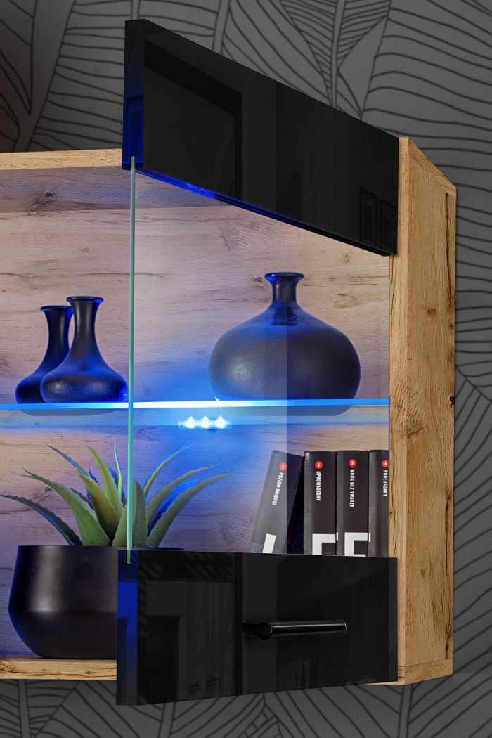 Witryna Półka Wisząca Savona, Czarny/Wotan Oświetlenie LED RGB - obrazek 6