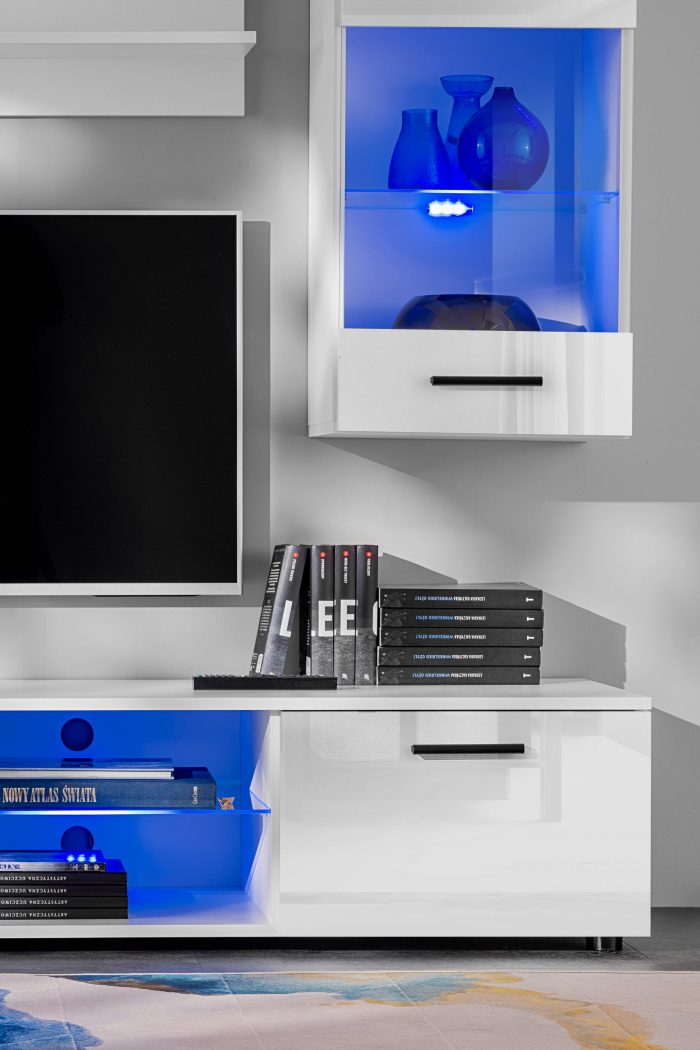 Zestaw Mebli RTV Varallo, Biały/Biały Oświetlenie LED Niebieskie - obrazek 7