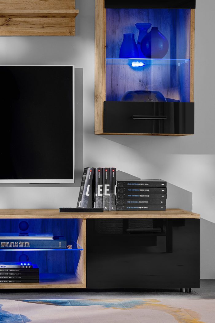 Zestaw Mebli RTV Varallo, Czarny/Wotan Oświetlenie LED Niebieskie - obrazek 7
