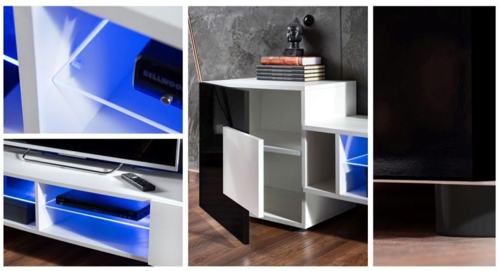 Zestaw Mebli RTV Foggia, Czarny/Czarny Oświetlenie LED RGB - obrazek 4