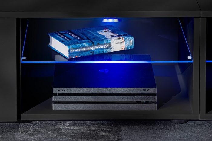 Zestaw Mebli RTV Varallo, Czarny/Czarny Oświetlenie LED Niebieskie - obrazek 4