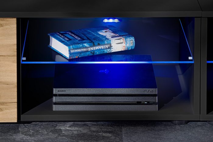 Zestaw Mebli RTV Varallo, Wotan/Czarny Oświetlenie LED Niebieskie - obrazek 4