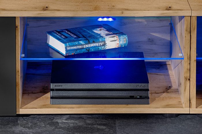 Zestaw Mebli RTV Varallo, Czarny/Wotan Oświetlenie LED Niebieskie - obrazek 4