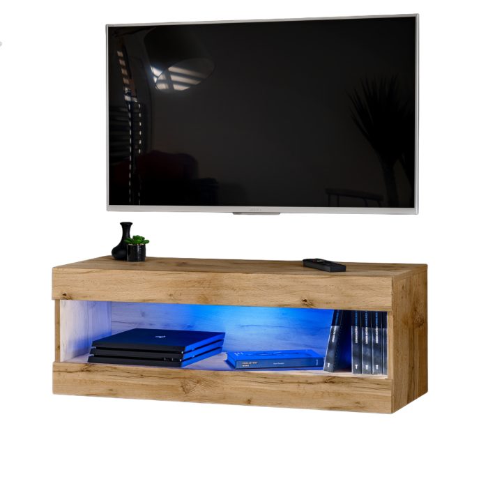 Komodee, Szafka RTV, Tivoli RTV2, Wotan/Wotan, Szerokość 100cm x Wysokość 36cm x Głębokość 35cm, LED Niebieskie, do Salonu, Sypialni - obrazek 1