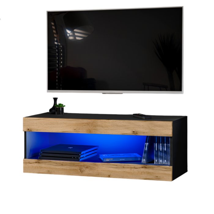 IRTVI0490004W04K1XXX_00 Komodee, Szafka RTV, Tivoli RTV2, Czarny/Wotan, Szerokość 100cm x Wysokość 36cm x Głębokość 35cm, LED Niebieskie, do Salonu, Sypialni - obrazek 1