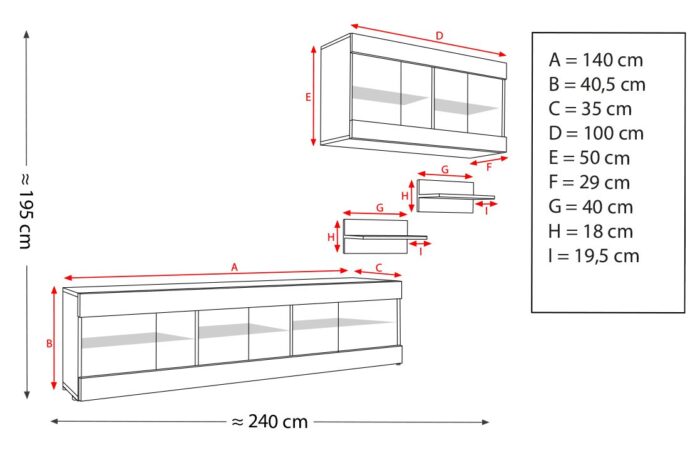 Komodee, Zestaw, Meblościanka, Tivoli SET3, Biały/Biały, Szerokość 240cm x Wysokość 159cm x Głębokość 35cm, LED Niebieskie, do Salonu, Sypialni - obrazek 3