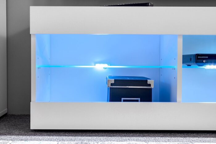 Komodee, Zestaw, Meblościanka, Tivoli SET3, Biały/Biały, Szerokość 240cm x Wysokość 159cm x Głębokość 35cm, LED Niebieskie, do Salonu, Sypialni - obrazek 4
