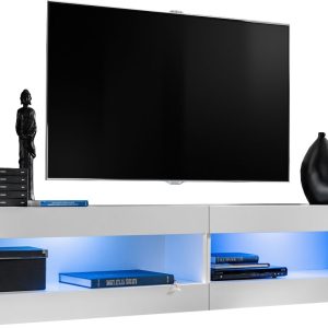 Komodee, Zestaw, Meblościanka, Tivoli SET4, Biały/Biały, Szerokość 200cm x Wysokość 41cm x Głębokość 35cm, LED Niebieskie, do Salonu, Sypialni