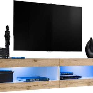 Komodee, Zestaw, Meblościanka, Tivoli SET4, Biały/Wotan, Szerokość 200cm x Wysokość 41cm x Głębokość 35cm, LED Niebieskie, do Salonu, Sypialni