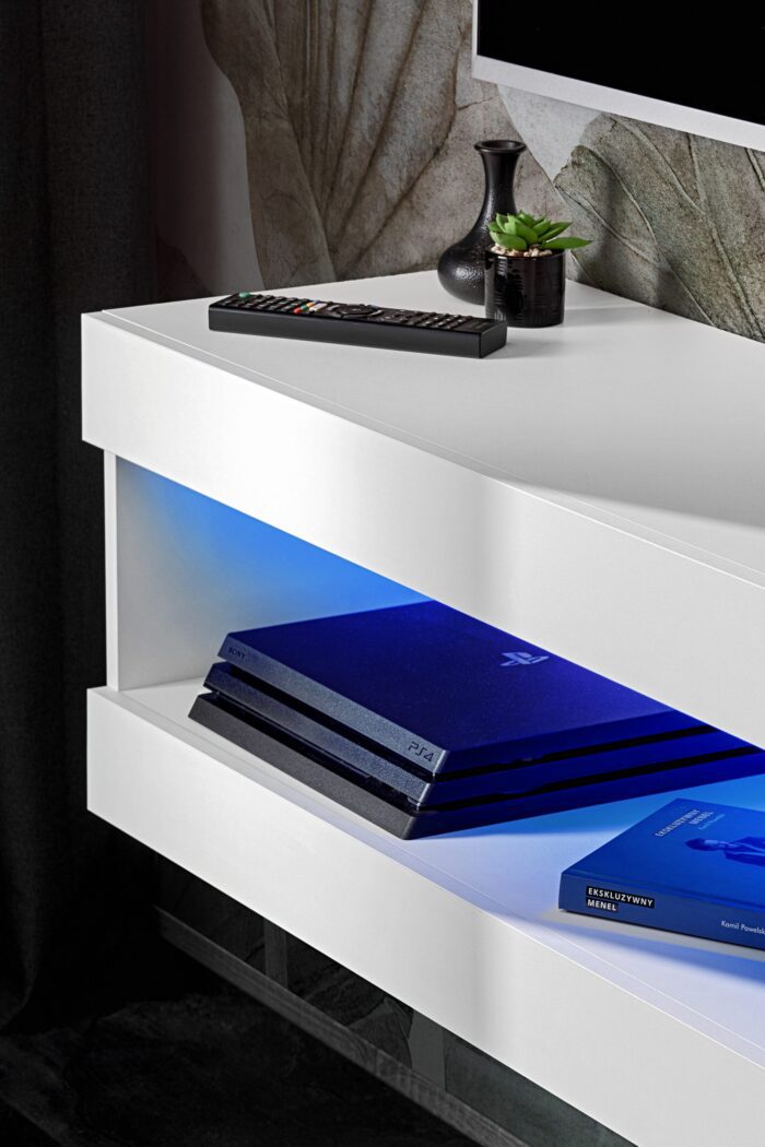 Komodee, Zestaw, Meblościanka, Tivoli SET4, Biały/Czarny, Szerokość 200cm x Wysokość 41cm x Głębokość 35cm, LED Niebieskie, do Salonu, Sypialni - obrazek 5