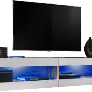 Komodee, Zestaw, Meblościanka, Tivoli SET4, Wotan/Biały, Szerokość 200cm x Wysokość 41cm x Głębokość 35cm, LED Niebieskie, do Salonu, Sypialni