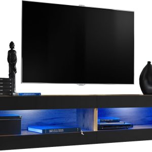 Komodee, Zestaw, Meblościanka, Tivoli SET4, Wotan/Czarny, Szerokość 200cm x Wysokość 41cm x Głębokość 35cm, LED Niebieskie, do Salonu, Sypialni