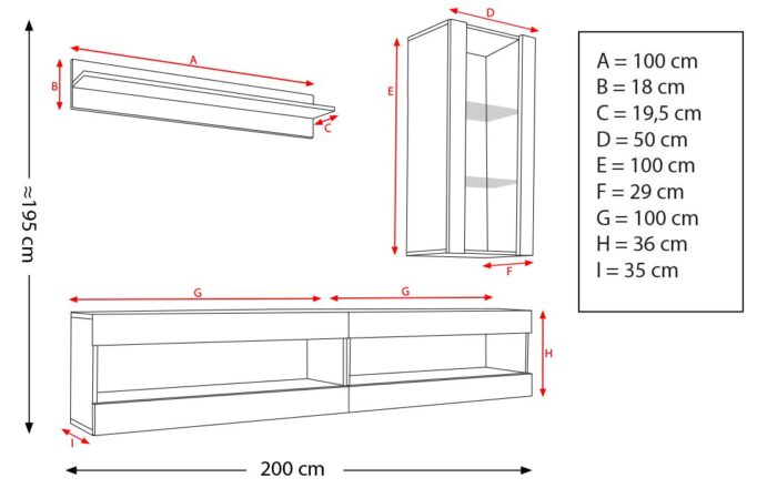Komodee, Zestaw, Meblościanka, Tivoli SET5, Biały/Wotan, Szerokość 200cm x Wysokość 195cm x Głębokość 35cm, LED Niebieskie, do Salonu, Sypialni - obrazek 3