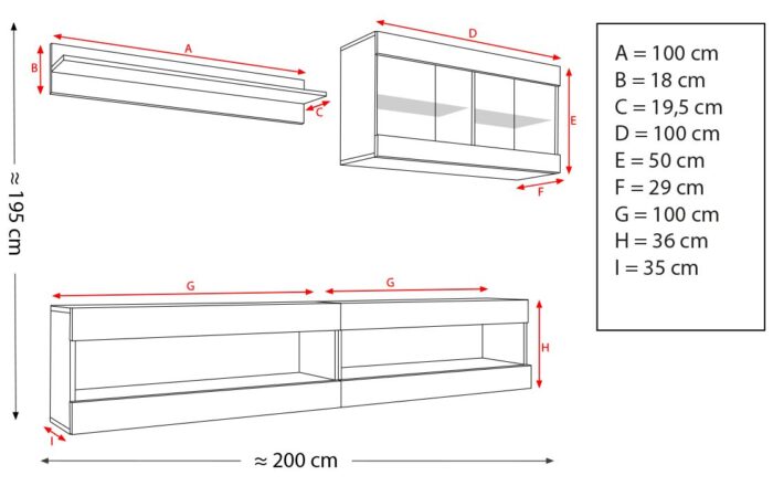 Komodee, Zestaw, Meblościanka, Tivoli SET6, Wotan/Czarny, Szerokość 200cm x Wysokość 195cm x Głębokość 35cm, LED Niebieskie, do Salonu, Sypialni - obrazek 3
