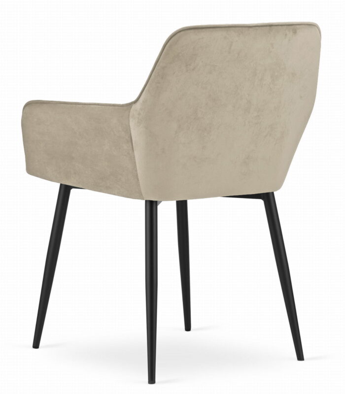 Fotel AGNONE beżowy aksamit tapicerowany z podłokietnikami czarne metalowe nogi do salonu, jadalni, wymiary 58x79x57 cm, obciążenie do 110 kg - obrazek 6
