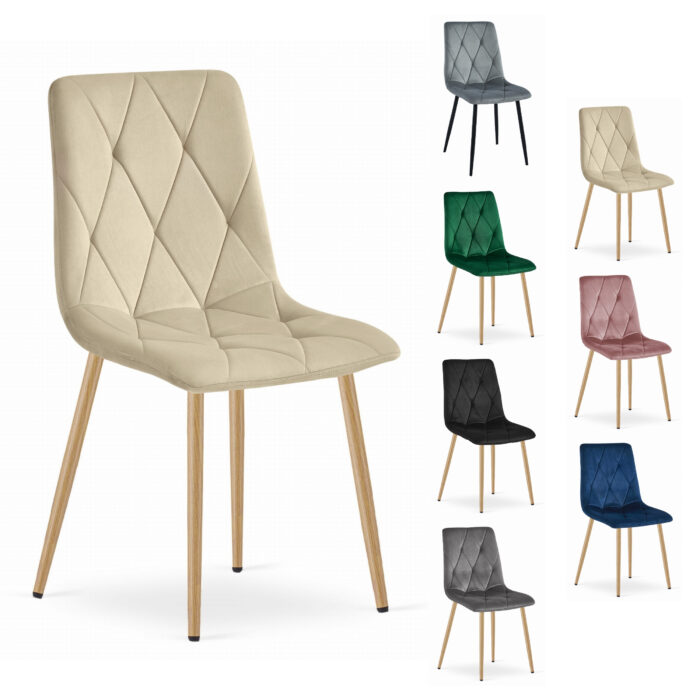 Krzesło BOSA jasny beż tapicerowane welurem z metalowymi nogami do salonu, jadalni, gabinetu, sypialni, wymiary 44x86,5x54 cm, obciążenie do 110 kg - obrazek 3