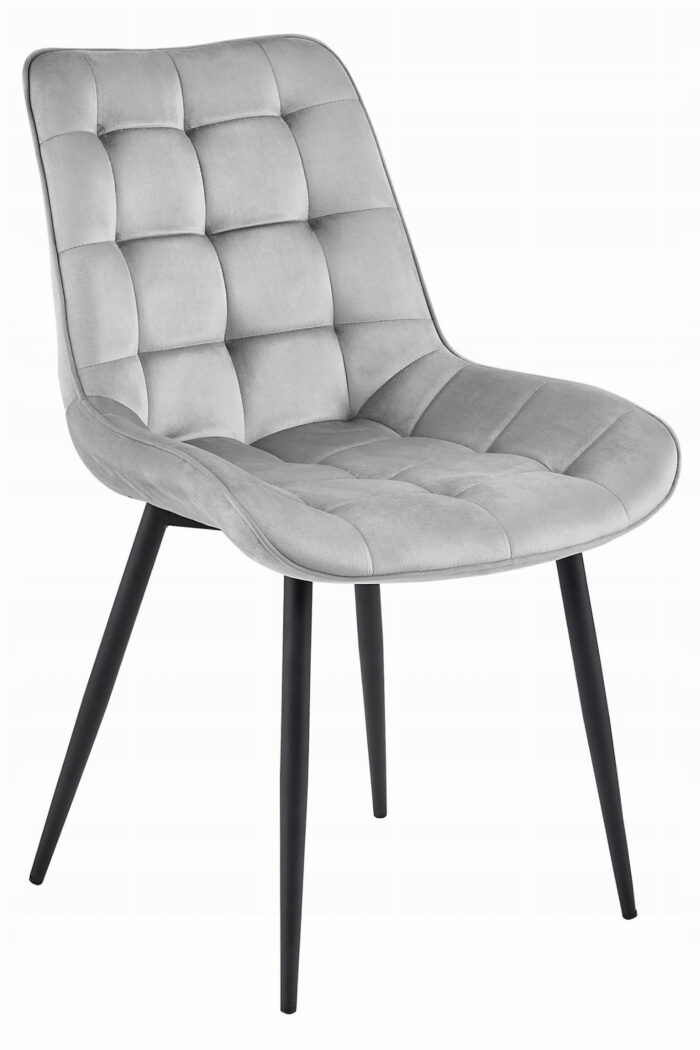 LEO1PXXX3043_00.jpg Krzesło BARDI jasnoszare tapicerowane welurem, czarne metalowe nogi, do salonu, sypialni, jadalni, wymiary 54x88x60 cm, obciążenie 110 kg - obrazek 1