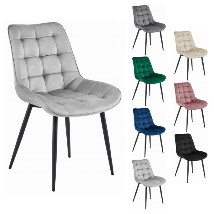 Krzesło BARDI jasnoszare tapicerowane welurem, czarne metalowe nogi, do salonu, sypialni, jadalni, wymiary 54x88x60 cm, obciążenie 110 kg - obrazek 3