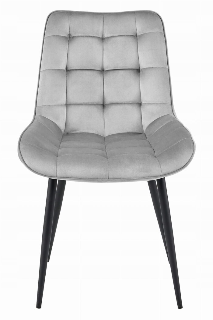 Krzesło BARDI jasnoszare tapicerowane welurem, czarne metalowe nogi, do salonu, sypialni, jadalni, wymiary 54x88x60 cm, obciążenie 110 kg - obrazek 4