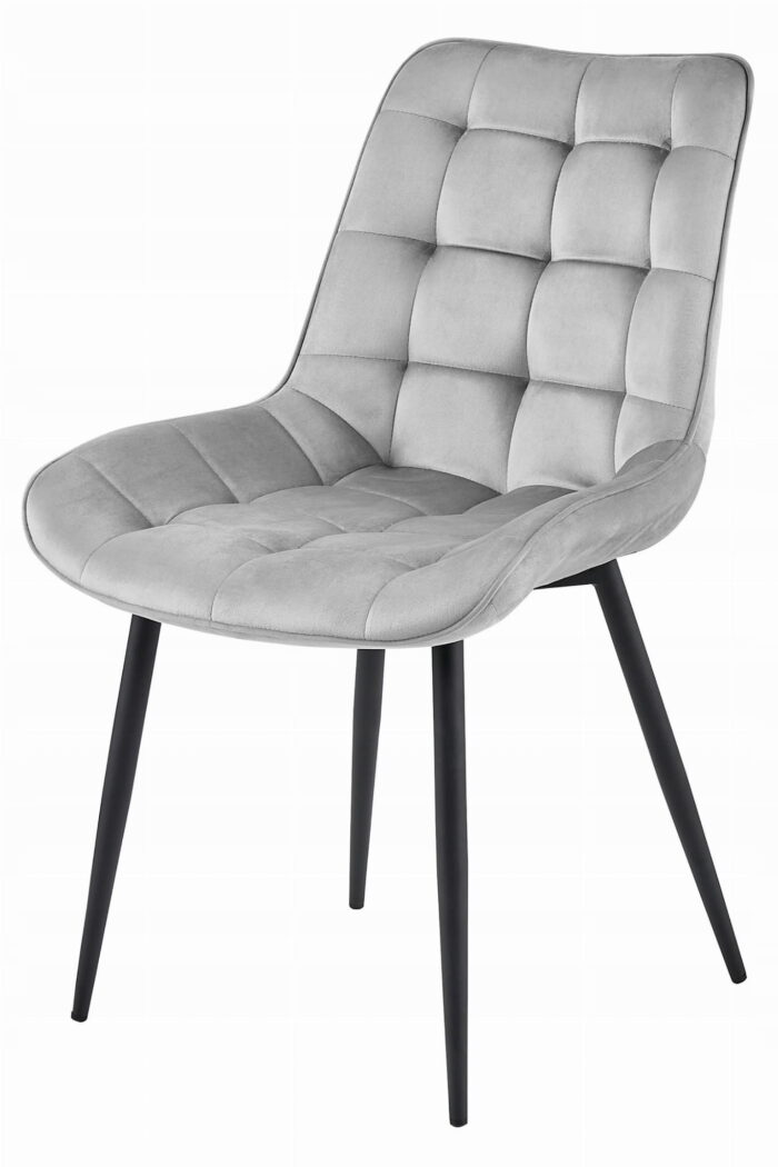 Krzesło BARDI jasnoszare tapicerowane welurem, czarne metalowe nogi, do salonu, sypialni, jadalni, wymiary 54x88x60 cm, obciążenie 110 kg - obrazek 7