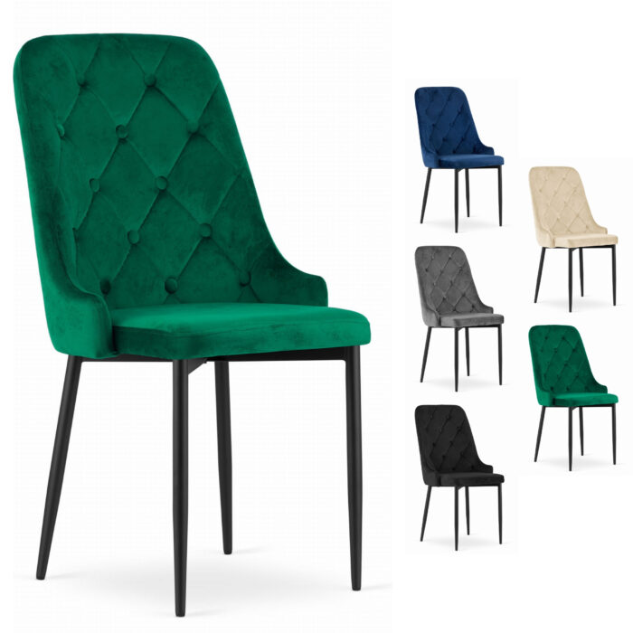Krzesło PROCIDA zielone tapicerowane welurem z metalowymi nogami do salonu, biura, sypialni, 2 sztuki, wymiary 48x93x56 cm, obciążenie do 110 kg - obrazek 3