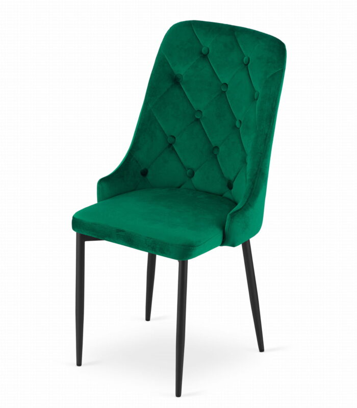 Krzesło PROCIDA zielone tapicerowane welurem z metalowymi nogami do salonu, biura, sypialni, 2 sztuki, wymiary 48x93x56 cm, obciążenie do 110 kg - obrazek 7