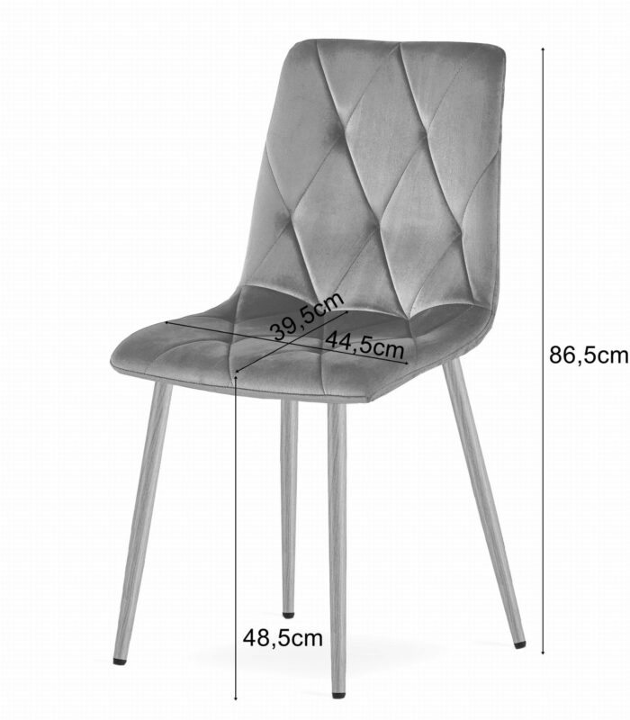 Fotel BOSA czarny aksamit tapicerowany z metalowymi nogami w kolorze drewna, do salonu, jadalni, 2 sztuki, obciążenie do 110 kg, wymiary 44x89x40 cm - obrazek 2