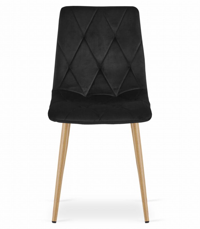 Fotel BOSA czarny aksamit tapicerowany z metalowymi nogami w kolorze drewna, do salonu, jadalni, 2 sztuki, obciążenie do 110 kg, wymiary 44x89x40 cm - obrazek 4