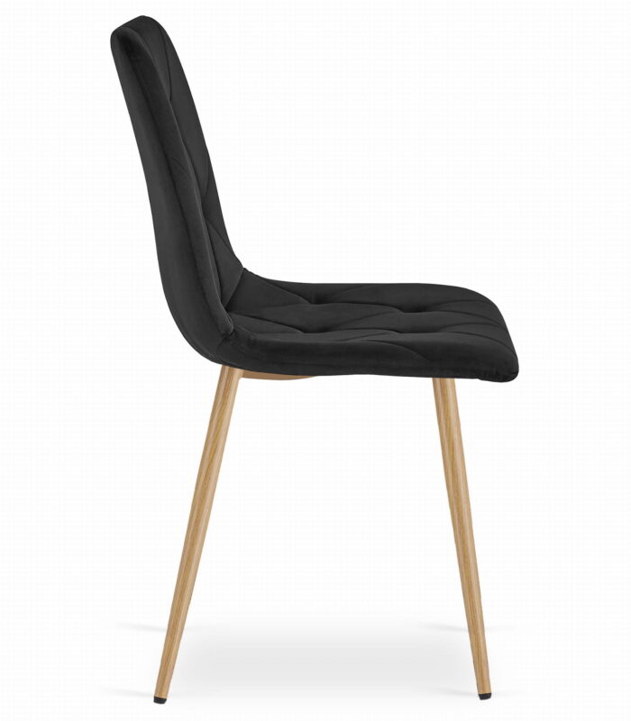 Fotel BOSA czarny aksamit tapicerowany z metalowymi nogami w kolorze drewna, do salonu, jadalni, 2 sztuki, obciążenie do 110 kg, wymiary 44x89x40 cm - obrazek 7