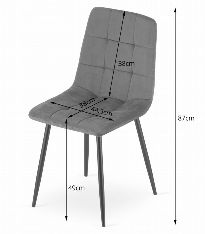 Krzesło CETARA jasnoszare aksamitne tapicerowane, metalowe nogi, komfortowe, do salonu, domowego biura, gabinetu, 2 sztuki, wymiary 45x87x51 cm - obrazek 2