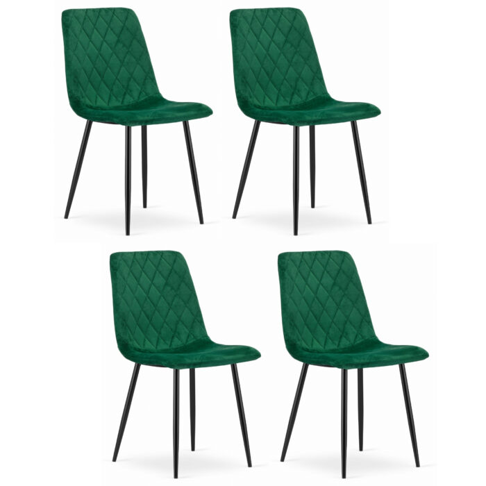 Krzesło SCANNO ciemnozielone welur, metalowe nogi, do salonu, sypialni, gabinetu, 4 sztuki, wymiary 45x89x53 cm, obciążenie do 110 kg - obrazek 1