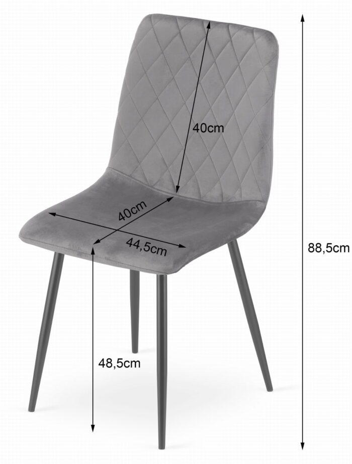 Krzesło SCANNO ciemnozielone welur, metalowe nogi, do salonu, sypialni, gabinetu, 4 sztuki, wymiary 45x89x53 cm, obciążenie do 110 kg - obrazek 2