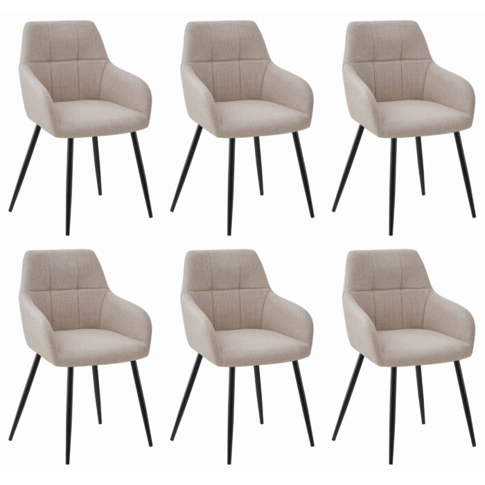 Krzesło ORGOSOLO beige tapicerowane tkaniną BJORN z podłokietnikami, metalowe nogi, do salonu, jadalni, 6 sztuk, obciążenie do 110 kg - obrazek 1