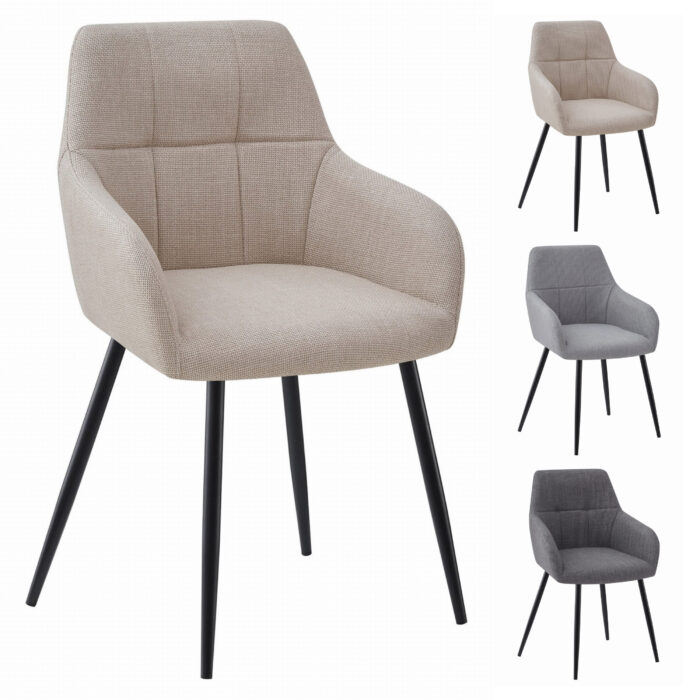 Krzesło ORGOSOLO beige tapicerowane tkaniną BJORN z podłokietnikami, metalowe nogi, do salonu, jadalni, 6 sztuk, obciążenie do 110 kg - obrazek 3