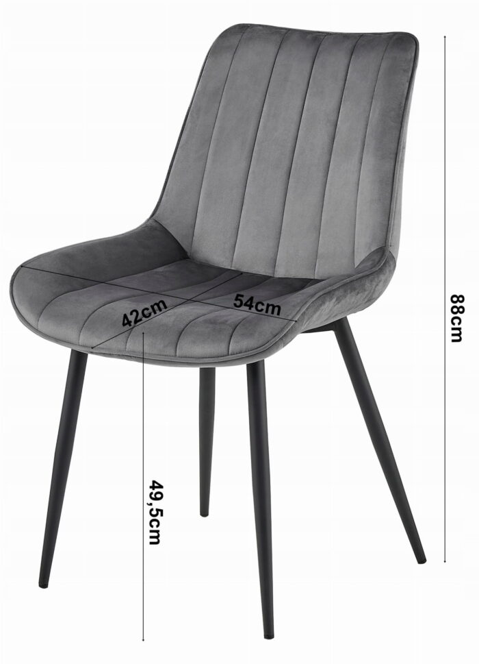 Krzesło EXILLES, czarne aksamitne tapicerowane, metalowe nogi, wymiary 54x88x60 cm, do salonu, jadalni, sypialni, 6 sztuk, obciążenie do 110 kg - obrazek 2